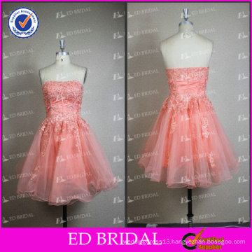 ED Bridal Lovely Real Pictures Lace Appliqued A-line Strapless Organza Short Style Women Evening Dress 2017